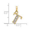14K Yellow Gold with Rhodium-plating Diamond Letter T Initial Pendant