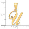 14K Yellow Gold Script Letter U Initial Pendant with Diamond
