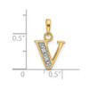 14K Yellow Gold with Rhodium-plating Diamond Letter V Initial Pendant