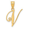 14K Yellow Gold Script Letter V Initial Pendant with Diamond