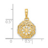 14K Yellow Gold and White Rhodium-plating Floral Design Circle Pendant