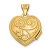 14K Yellow Gold Reversible Swirl Design 15mm Heart Locket Pendant