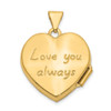 14K Yellow Gold Scrolled LOVE YOU ALWAYS Heart Locket Pendant