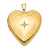 14K Yellow Gold 20mm Diamond Side Swirl Edge Heart Locket Pendant