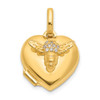 14K Yellow Gold Polished CZ Bee Heart 12mm Locket Pendant