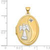 14k Yellow Gold w/ White Rhodium-plating Diamond Guardian Angel Oval Family Locket Pendant