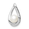 Sterling Silver Rhodium-plated CZ (6-7mm) Freshwater Cultured Pearl Teardrop Chain Slide Pendant