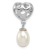 Sterling Silver Rhodium-plated Heart & White Freshwater Cultured Pearl Slide Pendant