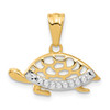 14K Yellow Gold with White Rhodium-plating Diamond-cut Turtle Pendant