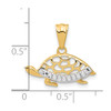 14K Yellow Gold with White Rhodium-plating Diamond-cut Turtle Pendant