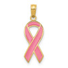 10K Yellow Gold Pink Enameled Awareness Ribbon Pendant