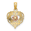 10K Two-tone Gold Polished Flower in Fancy Border Heart Pendant