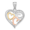 14K Tri-color Gold Diamond-cut Hearts Pendant