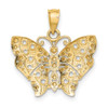 10K Yellow Gold w/Rhodium-plating Butterfly w/White Edge and Cut-out Wings Pendant