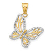 14K Yellow Gold and White Rhodium-plating Diamond-cut Butterfly Pendant