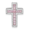Sterling Silver Rhodium-plated Pink & White CZ Cross Chain Slide Pendant