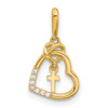 14K Yellow Gold Polished CZ Heart w/Cross Dangle Pendant