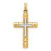14k Two-tone Gold Textured and Polished Hollow Latin Cross Pendant