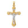 14k Two-tone Gold Grooved Hollow INRI Crucifix Pendant