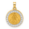 14K Yellow Gold and White Rhodium-plating Hollow Miraculous Mary Plain Back Medal Pendant