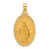 14K Yellow Gold Satin and Polished Miraculous Medal Oval Solid Pendant
