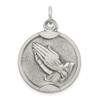 Sterling Silver Antiqued Praying Hands Medal Pendant