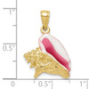 10K Yellow Gold Polished 3-Dimensional Pink & White Enameled Conch Shell Pendant