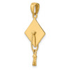 10K Yellow Gold Solid Polished 3-D Graduation Cap Pendant