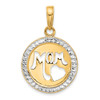 14K Yellow Gold and White Rhodium-plating Diamond-cut MOM Cut-out Heart Pendant