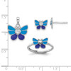 Sterling Silver Rhodium-plated Polished & Enameled Butterfly Childrens Earrings Ring & Pendant Set