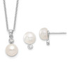 Sterling Silver Rhodium-plated 8-9mm Freshwater Cultured Pearl CZ Earrings/Necklace Set QH5375SET