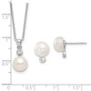 Sterling Silver Rhodium-plated 8-9mm Freshwater Cultured Pearl CZ Earrings/Necklace Set QH5375SET