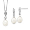 Sterling Silver Rhodium-plated 8-9mm Freshwater Cultured Pearl CZ Necklace/Earrings Set