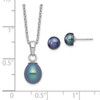 Sterling Silver Rhodium-plated Freshwater Cultured Black Pearl Necklace/Earrings Set
