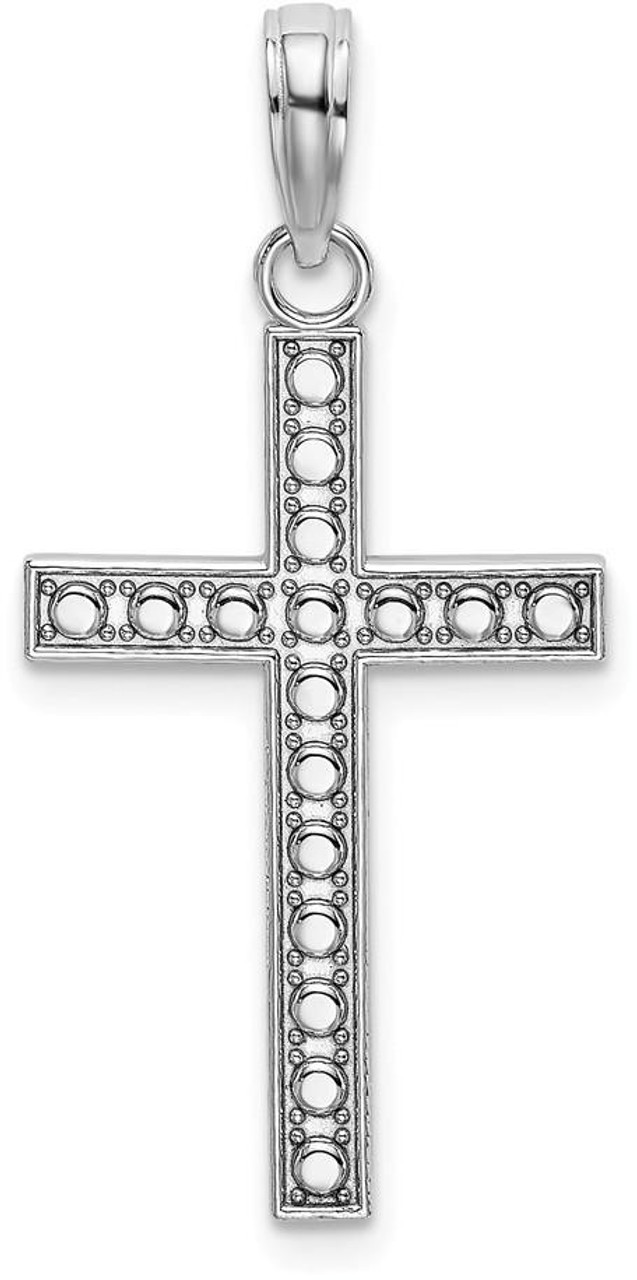 14k White Gold Beaded Cross Pendant K9585W 