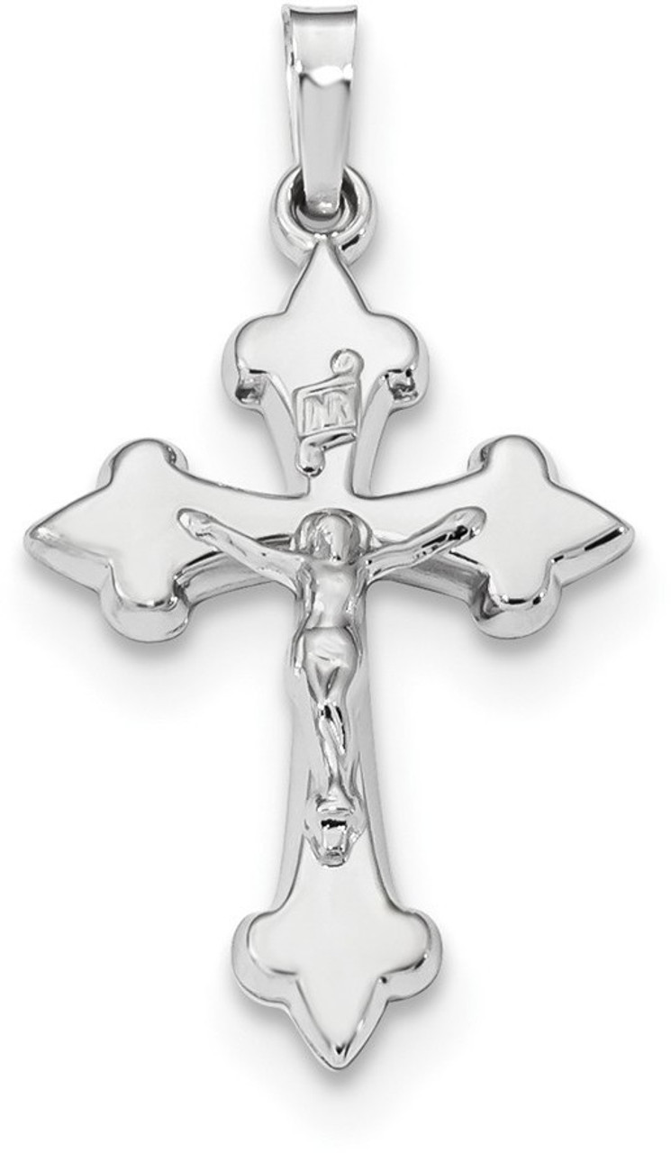 14k White Gold Polished Fleur De Lis Crucifix Pendant XR1643