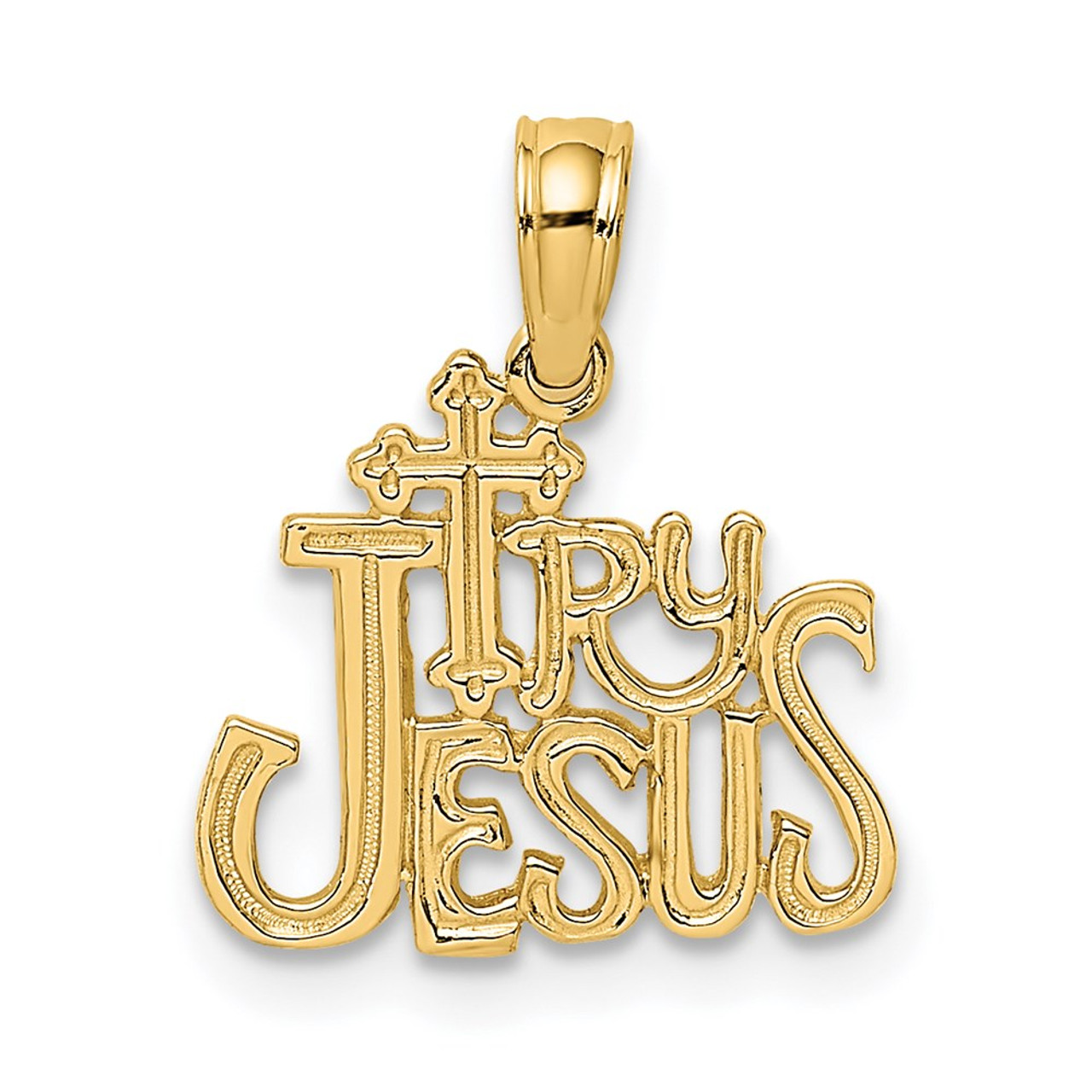 14k Yellow Gold Polished and Engraved Try Jesus Pendant - Wellness ...