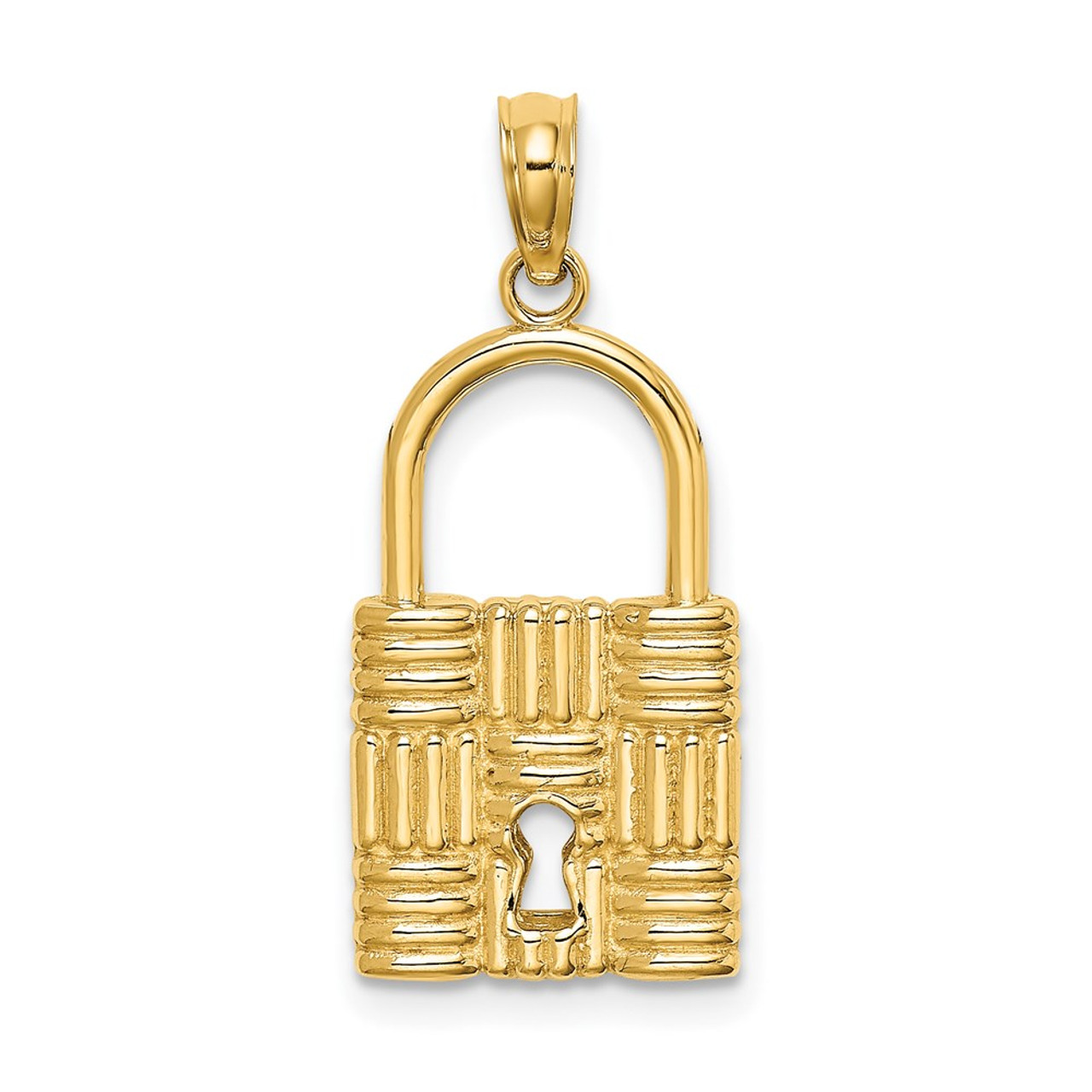 14k Yellow Gold 3-D Padlock w/Key Hole Pendant - Wellness Marketer