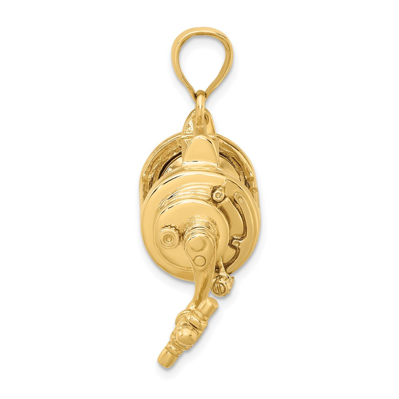 14K Yellow Gold Moveable 3D Fishing Reel Charm