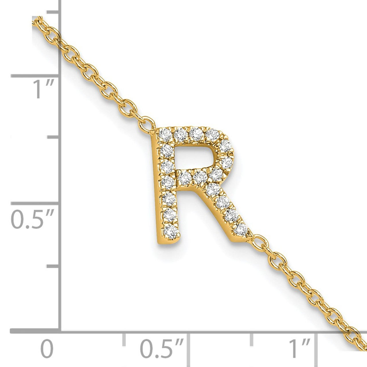 Letter R Bracelet in 14K Yellow Gold, Small (6.5 + 0.5 Extender)