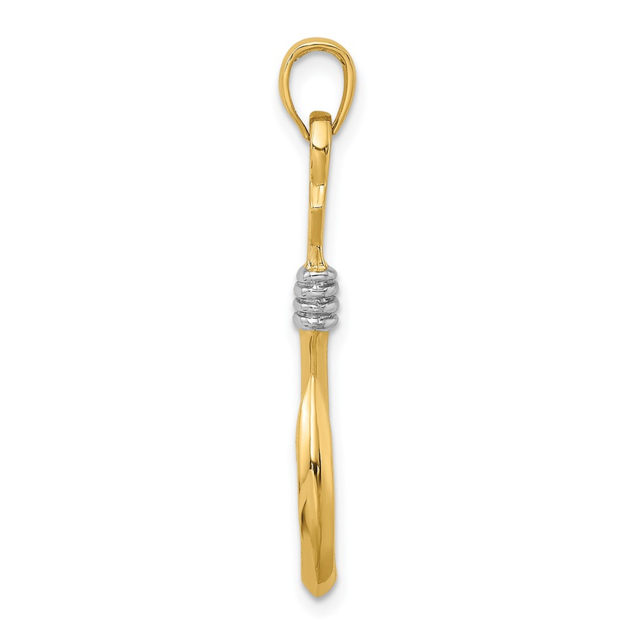 10K Yellow Gold w/Rhodium-plating 3-D Fish Hook With Rope Charm