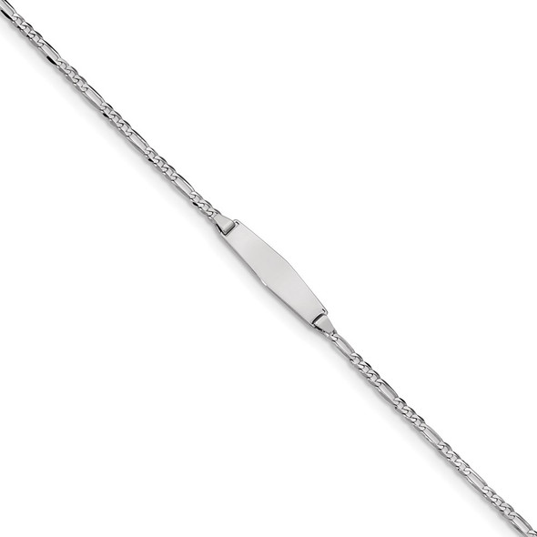 6" 14k White Gold Figaro Link Soft Diamond-Shape ID Bracelet