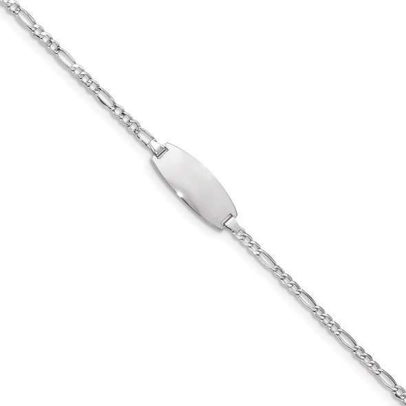 6" 14k White Gold Oval ID Semi-Solid Figaro Bracelet
