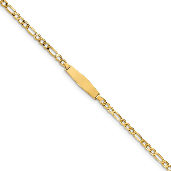 6" 14k Yellow Gold Semi-solid Figaro Link Soft Diamond-Shape ID Bracelet