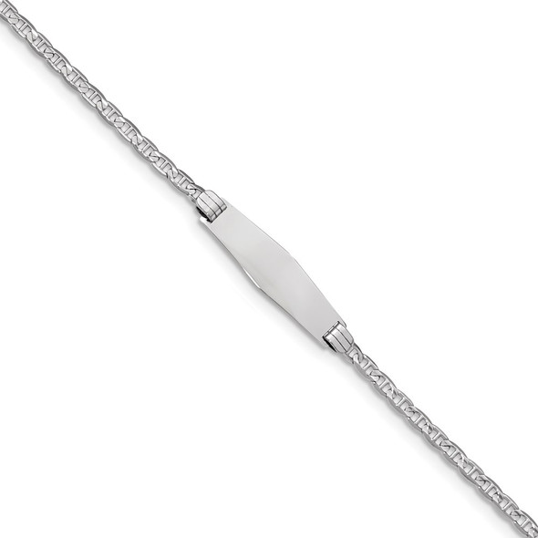 8" 14k White Gold Semi-Solid Soft Diamond-Shape Anchor Link ID Bracelet