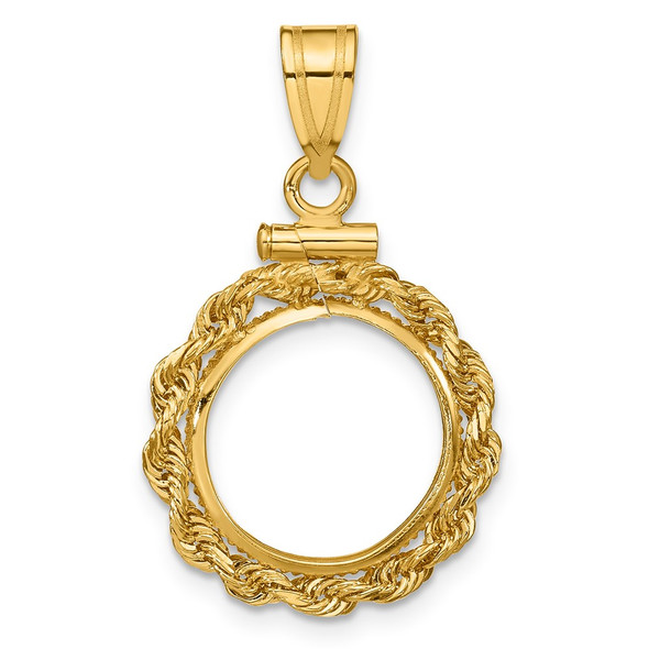 10k Yellow Gold Polished Rope 13.0mm x 1.1mm Screw Top Coin Bezel Pendant