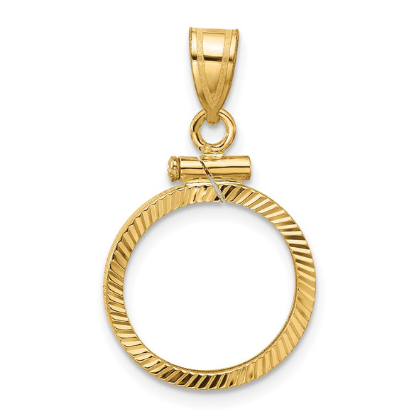 10k Yellow Gold Polished and Diamond-cut 15.0mm x 0.8mm Screw Top Coin Bezel Pendant