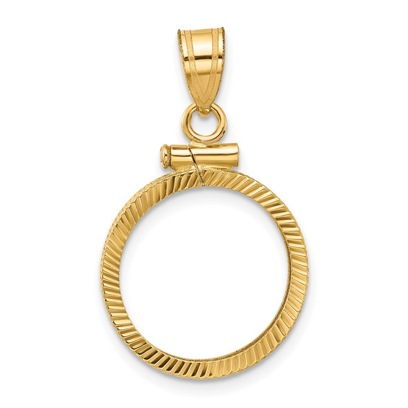 10k Yellow Gold Polished and Diamond-cut 15.5mm x 1.1mm Screw Top Coin Bezel Pendant