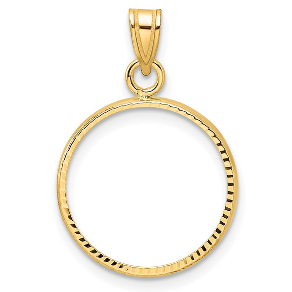 10k Yellow Gold Polished and Diamond-cut 15.5mm Prong Coin Bezel Pendant