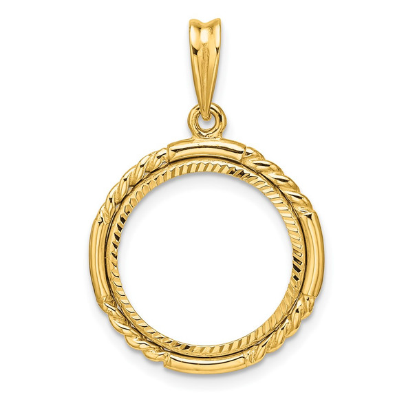 14k Yellow Gold Polished Quadruple Twist and Diamond-cut 16.0mm Prong Coin Bezel Pendant